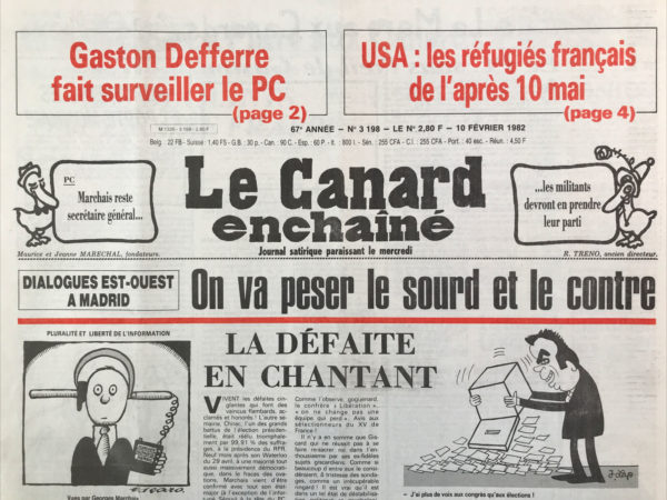 Couac ! | N° 3198 du Canard Enchaîné - 10 Février 1982 | Nos Exemplaires du Canard Enchaîné sont archivés dans de bonnes conditions de conservation (obscurité, hygrométrie maitrisée et faible température), ce qui s'avère indispensable pour des journaux anciens. | 3198