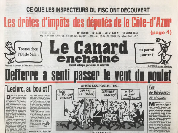 Couac ! | N° 3202 du Canard Enchaîné - 10 Mars 1982 | Nos Exemplaires du Canard Enchaîné sont archivés dans de bonnes conditions de conservation (obscurité, hygrométrie maitrisée et faible température), ce qui s'avère indispensable pour des journaux anciens. | 3202