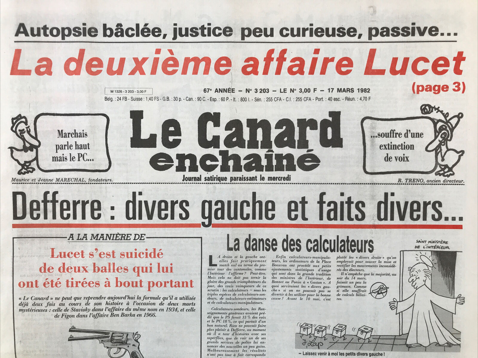 Couac ! | Acheter un Canard | Vente d'Anciens Journaux du Canard Enchaîné. Des Journaux Satiriques de Collection, Historiques & Authentiques de 1916 à 2004 ! | 3203