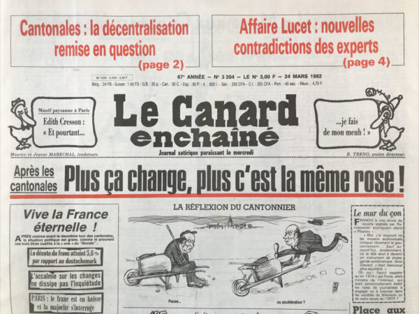 Couac ! | N° 3204 du Canard Enchaîné - 24 Mars 1982 | Nos Exemplaires du Canard Enchaîné sont archivés dans de bonnes conditions de conservation (obscurité, hygrométrie maitrisée et faible température), ce qui s'avère indispensable pour des journaux anciens. | 3204