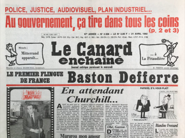 Couac ! | N° 3208 du Canard Enchaîné - 21 Avril 1982 | Nos Exemplaires du Canard Enchaîné sont archivés dans de bonnes conditions de conservation (obscurité, hygrométrie maitrisée et faible température), ce qui s'avère indispensable pour des journaux anciens. | 3208