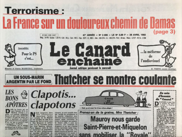 Couac ! | N° 3209 du Canard Enchaîné - 28 Avril 1982 | Nos Exemplaires du Canard Enchaîné sont archivés dans de bonnes conditions de conservation (obscurité, hygrométrie maitrisée et faible température), ce qui s'avère indispensable pour des journaux anciens. | 3209