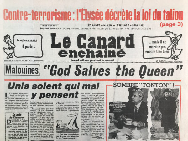 Couac ! | N° 3210 du Canard Enchaîné - 5 Mai 1982 | Nos Exemplaires du Canard Enchaîné sont archivés dans de bonnes conditions de conservation (obscurité, hygrométrie maitrisée et faible température), ce qui s'avère indispensable pour des journaux anciens. | 3210