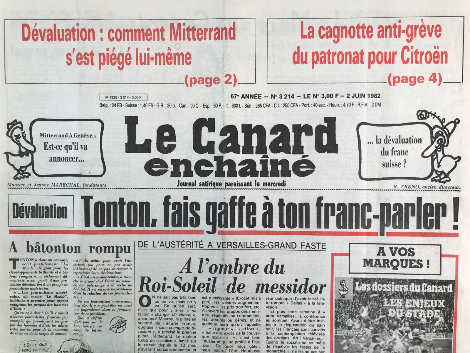 Couac ! | Acheter un Canard | Vente d'Anciens Journaux du Canard Enchaîné. Des Journaux Satiriques de Collection, Historiques & Authentiques de 1916 à 2004 ! | 3214