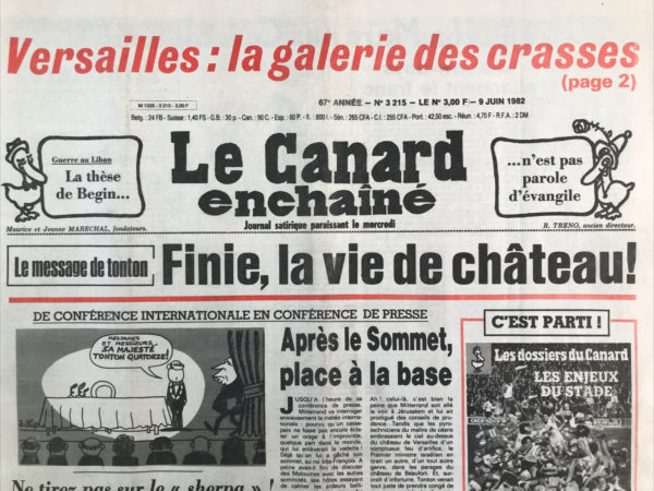 Couac ! | N° 3215 du Canard Enchaîné - 9 Juin 1982 | Nos Exemplaires du Canard Enchaîné sont archivés dans de bonnes conditions de conservation (obscurité, hygrométrie maitrisée et faible température), ce qui s'avère indispensable pour des journaux anciens. | 3215