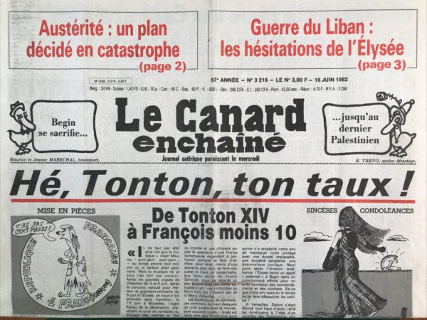 Couac ! | N° 3216 du Canard Enchaîné - 16 Juin 1982 | Nos Exemplaires du Canard Enchaîné sont archivés dans de bonnes conditions de conservation (obscurité, hygrométrie maitrisée et faible température), ce qui s'avère indispensable pour des journaux anciens. | 3216