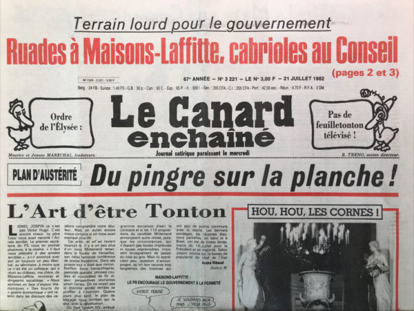 Couac ! | N° 3221 du Canard Enchaîné - 21 Juillet 1982 | Nos Exemplaires du Canard Enchaîné sont archivés dans de bonnes conditions de conservation (obscurité, hygrométrie maitrisée et faible température), ce qui s'avère indispensable pour des journaux anciens. | 3221