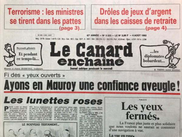 Couac ! | N° 3223 du Canard Enchaîné - 4 Août 1982 | Nos Exemplaires du Canard Enchaîné sont archivés dans de bonnes conditions de conservation (obscurité, hygrométrie maitrisée et faible température), ce qui s'avère indispensable pour des journaux anciens. | 3223