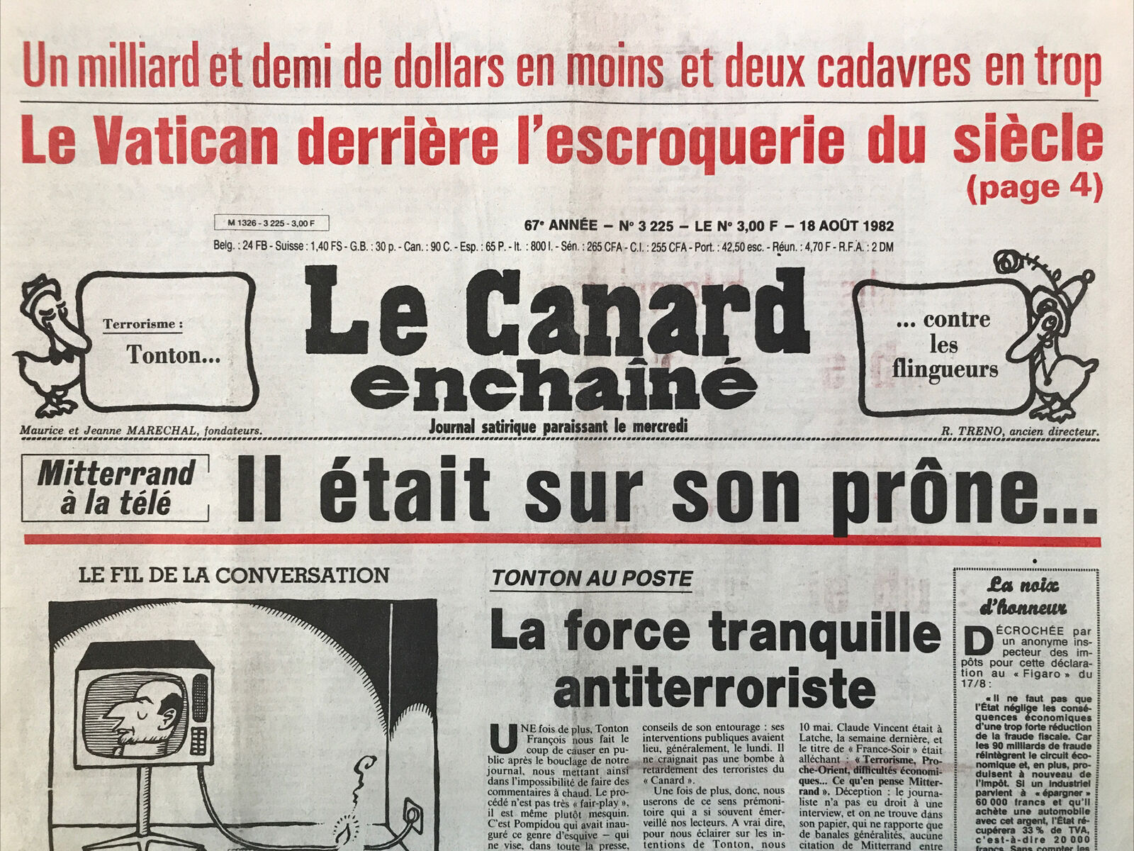 Couac ! | Acheter un Canard | Vente d'Anciens Journaux du Canard Enchaîné. Des Journaux Satiriques de Collection, Historiques & Authentiques de 1916 à 2004 ! | 3225