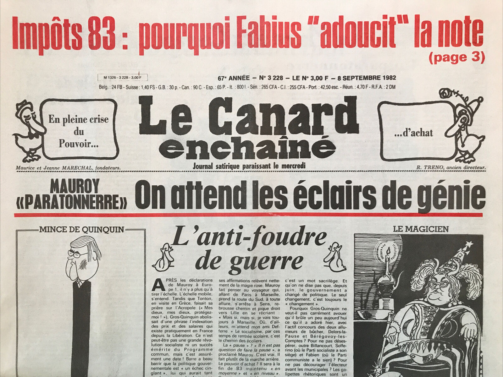 Couac ! | Acheter un Canard | Vente d'Anciens Journaux du Canard Enchaîné. Des Journaux Satiriques de Collection, Historiques & Authentiques de 1916 à 2004 ! | 3228