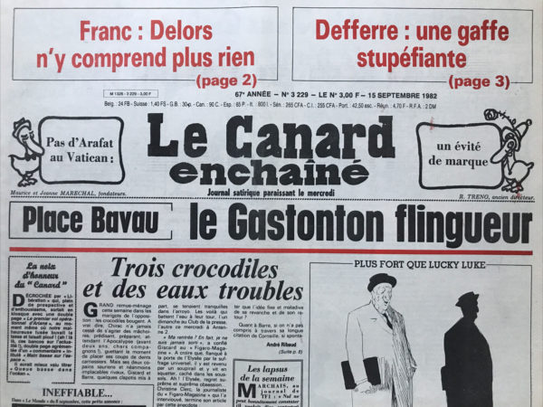 Couac ! | N° 3229 du Canard Enchaîné - 15 Septembre 1982 | Nos Exemplaires du Canard Enchaîné sont archivés dans de bonnes conditions de conservation (obscurité, hygrométrie maitrisée et faible température), ce qui s'avère indispensable pour des journaux anciens. | 3229