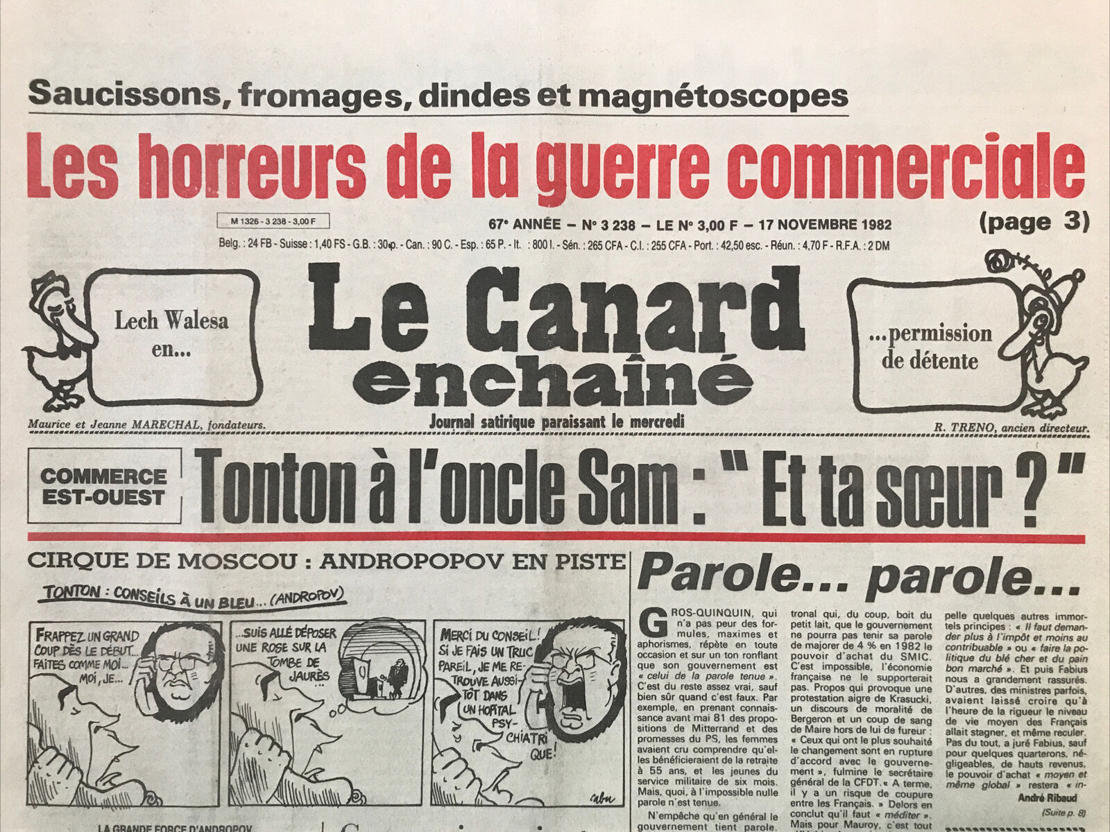 Couac ! | Acheter un Canard | Vente d'Anciens Journaux du Canard Enchaîné. Des Journaux Satiriques de Collection, Historiques & Authentiques de 1916 à 2004 ! | 3238