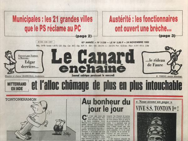 Couac ! | N° 3239 du Canard Enchaîné - 24 Novembre 1982 | Nos Exemplaires du Canard Enchaîné sont archivés dans de bonnes conditions de conservation (obscurité, hygrométrie maitrisée et faible température), ce qui s'avère indispensable pour des journaux anciens. | 3239