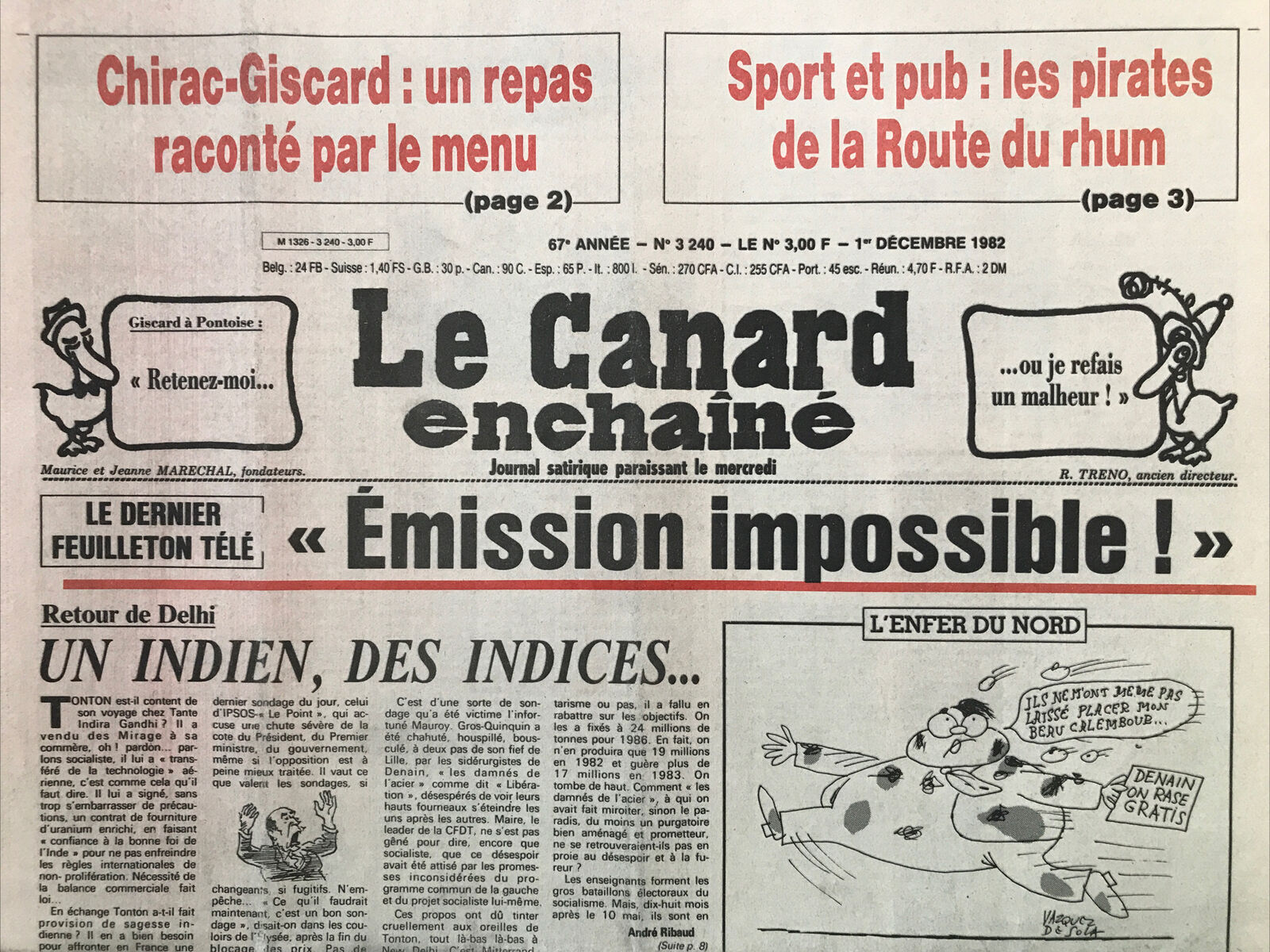 Couac ! | Acheter un Canard | Vente d'Anciens Journaux du Canard Enchaîné. Des Journaux Satiriques de Collection, Historiques & Authentiques de 1916 à 2004 ! | 3240