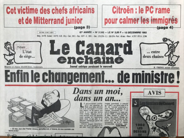 Couac ! | N° 3242 du Canard Enchaîné - 15 Décembre 1982 | Nos Exemplaires du Canard Enchaîné sont archivés dans de bonnes conditions de conservation (obscurité, hygrométrie maitrisée et faible température), ce qui s'avère indispensable pour des journaux anciens. | 3242