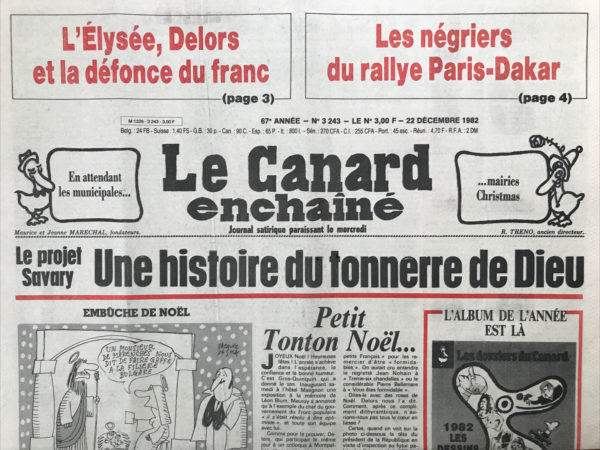 Couac ! | N° 3243 du Canard Enchaîné - 22 Décembre 1982 | Nos Exemplaires du Canard Enchaîné sont archivés dans de bonnes conditions de conservation (obscurité, hygrométrie maitrisée et faible température), ce qui s'avère indispensable pour des journaux anciens. | 3243