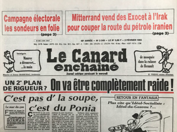 Couac ! | N° 3249 du Canard Enchaîné - 2 Février 1983 | Nos Exemplaires du Canard Enchaîné sont archivés dans de bonnes conditions de conservation (obscurité, hygrométrie maitrisée et faible température), ce qui s'avère indispensable pour des journaux anciens. | 3249