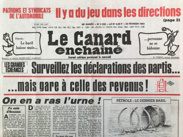 Couac ! | N° 3252 du Canard Enchaîné - 23 Février 1983 | Nos Exemplaires du Canard Enchaîné sont archivés dans de bonnes conditions de conservation (obscurité, hygrométrie maitrisée et faible température), ce qui s'avère indispensable pour des journaux anciens. | 3252