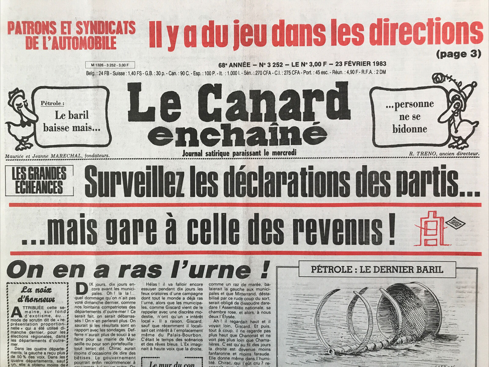 Couac ! | Acheter un Canard | Vente d'Anciens Journaux du Canard Enchaîné. Des Journaux Satiriques de Collection, Historiques & Authentiques de 1916 à 2004 ! | 3252