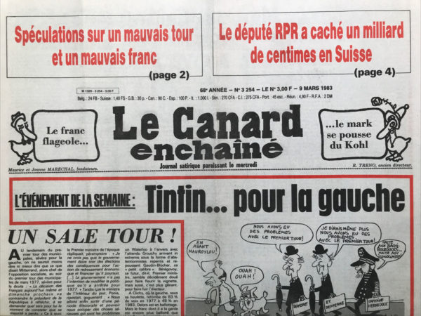 Couac ! | N° 3254 du Canard Enchaîné - 9 Mars 1983 | Nos Exemplaires du Canard Enchaîné sont archivés dans de bonnes conditions de conservation (obscurité, hygrométrie maitrisée et faible température), ce qui s'avère indispensable pour des journaux anciens. | 3254