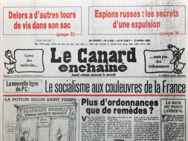 Couac ! | N° 3259 du Canard Enchaîné - 13 Avril 1983 | Nos Exemplaires du Canard Enchaîné sont archivés dans de bonnes conditions de conservation (obscurité, hygrométrie maitrisée et faible température), ce qui s'avère indispensable pour des journaux anciens. | 3259