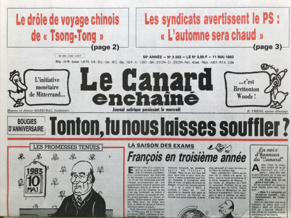 Couac ! | N° 3263 du Canard Enchaîné - 11 Mai 1983 | Nos Exemplaires du Canard Enchaîné sont archivés dans de bonnes conditions de conservation (obscurité, hygrométrie maitrisée et faible température), ce qui s'avère indispensable pour des journaux anciens. | 3263