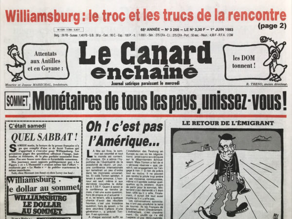 Couac ! | N° 3266 du Canard Enchaîné - 1 Juin 1983 | Nos Exemplaires du Canard Enchaîné sont archivés dans de bonnes conditions de conservation (obscurité, hygrométrie maitrisée et faible température), ce qui s'avère indispensable pour des journaux anciens. | 3266