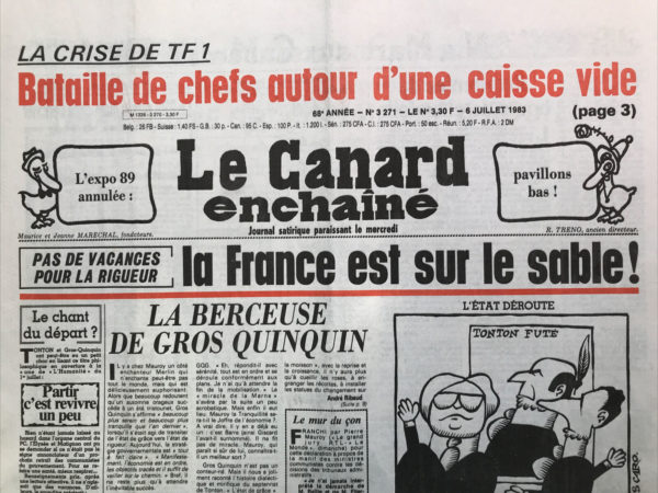 Couac ! | N° 3271 du Canard Enchaîné - 6 Juillet 1983 | Nos Exemplaires du Canard Enchaîné sont archivés dans de bonnes conditions de conservation (obscurité, hygrométrie maitrisée et faible température), ce qui s'avère indispensable pour des journaux anciens. | 3271