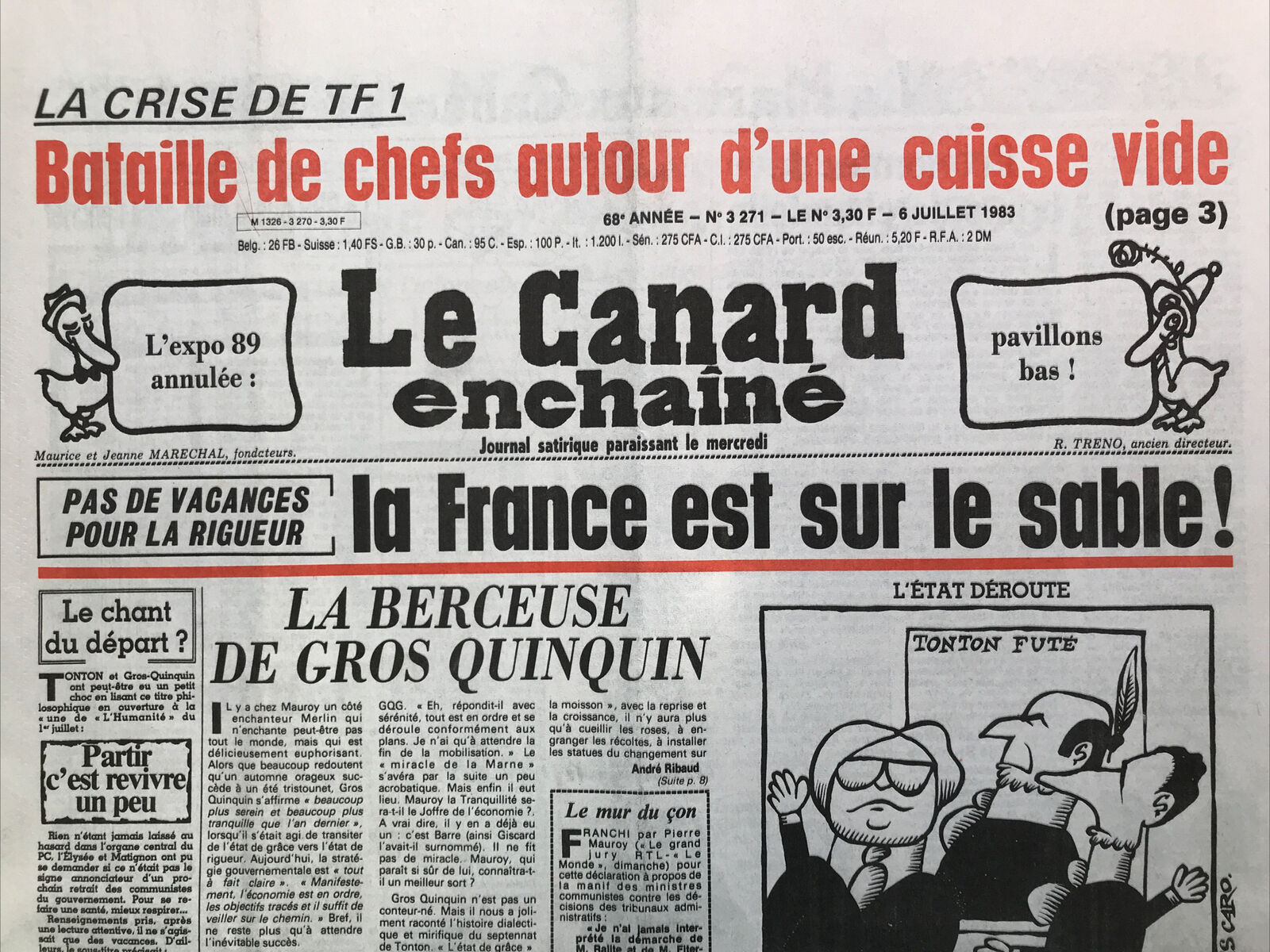 Couac ! | Acheter un Canard | Vente d'Anciens Journaux du Canard Enchaîné. Des Journaux Satiriques de Collection, Historiques & Authentiques de 1916 à 2004 ! | 3271