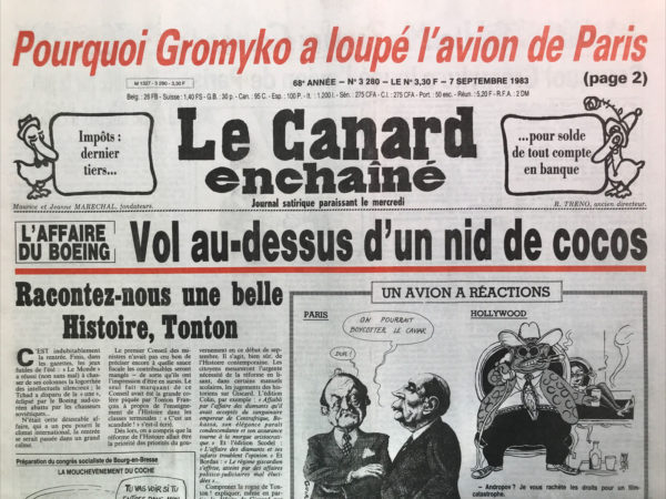 Couac ! | N° 3280 du Canard Enchaîné - 7 Septembre 1983 | Nos Exemplaires du Canard Enchaîné sont archivés dans de bonnes conditions de conservation (obscurité, hygrométrie maitrisée et faible température), ce qui s'avère indispensable pour des journaux anciens. | 3280