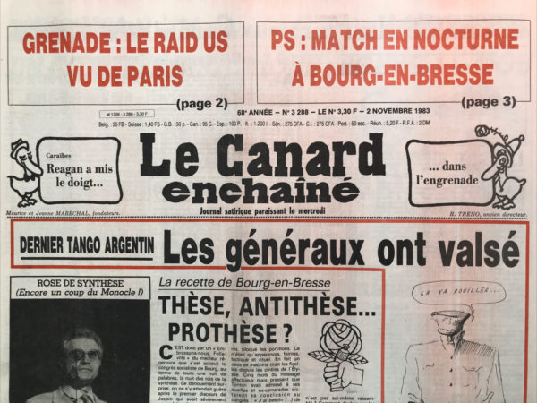 Couac ! | N° 3288 du Canard Enchaîné - 2 Novembre 1983 | Nos Exemplaires du Canard Enchaîné sont archivés dans de bonnes conditions de conservation (obscurité, hygrométrie maitrisée et faible température), ce qui s'avère indispensable pour des journaux anciens. | 3288