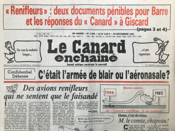 Couac ! | N° 3296 du Canard Enchaîné - 28 Décembre 1983 | Nos Exemplaires du Canard Enchaîné sont archivés dans de bonnes conditions de conservation (obscurité, hygrométrie maitrisée et faible température), ce qui s'avère indispensable pour des journaux anciens. | 3296