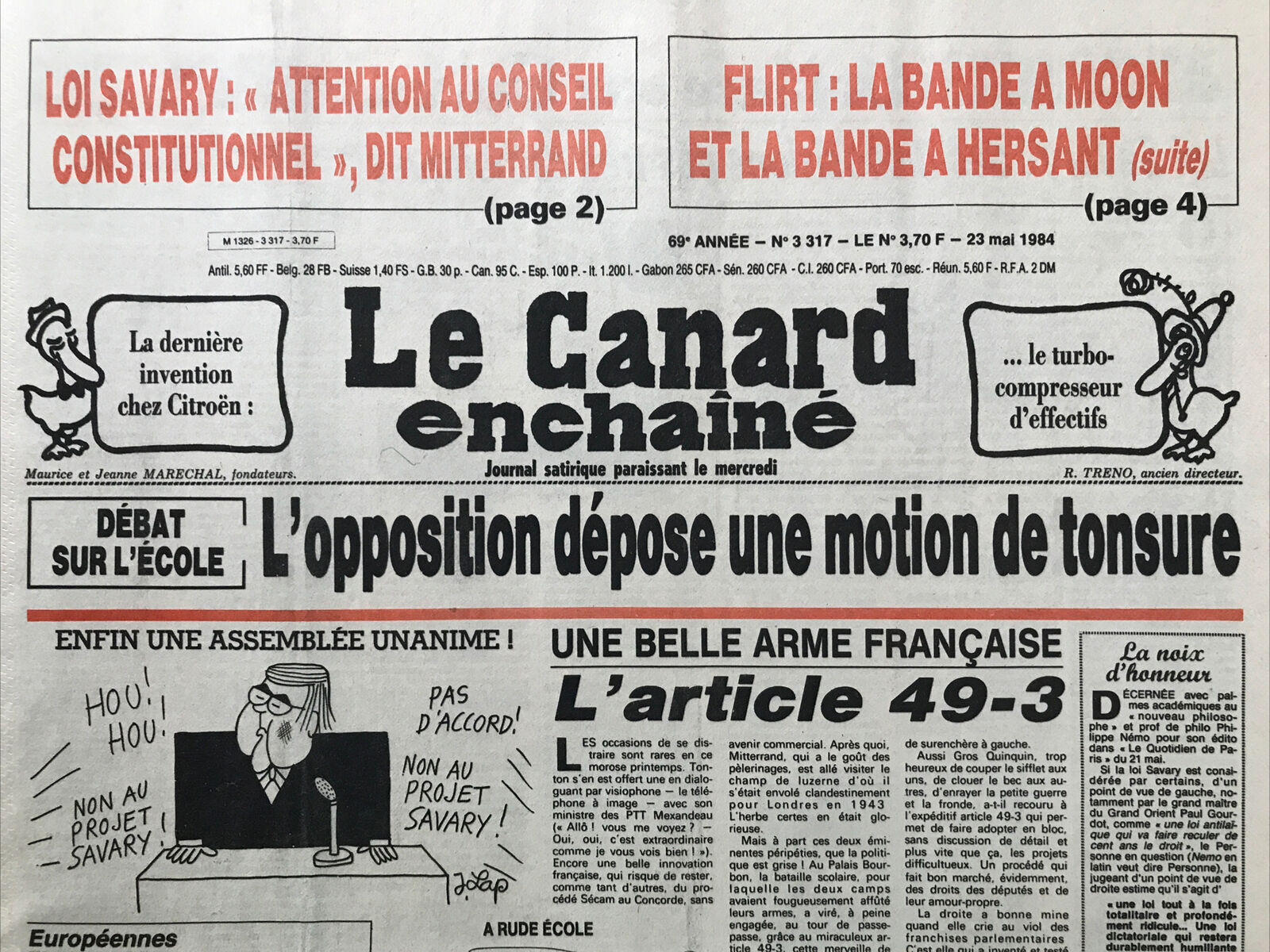 Couac ! | Acheter un Canard | Vente d'Anciens Journaux du Canard Enchaîné. Des Journaux Satiriques de Collection, Historiques & Authentiques de 1916 à 2004 ! | 3317