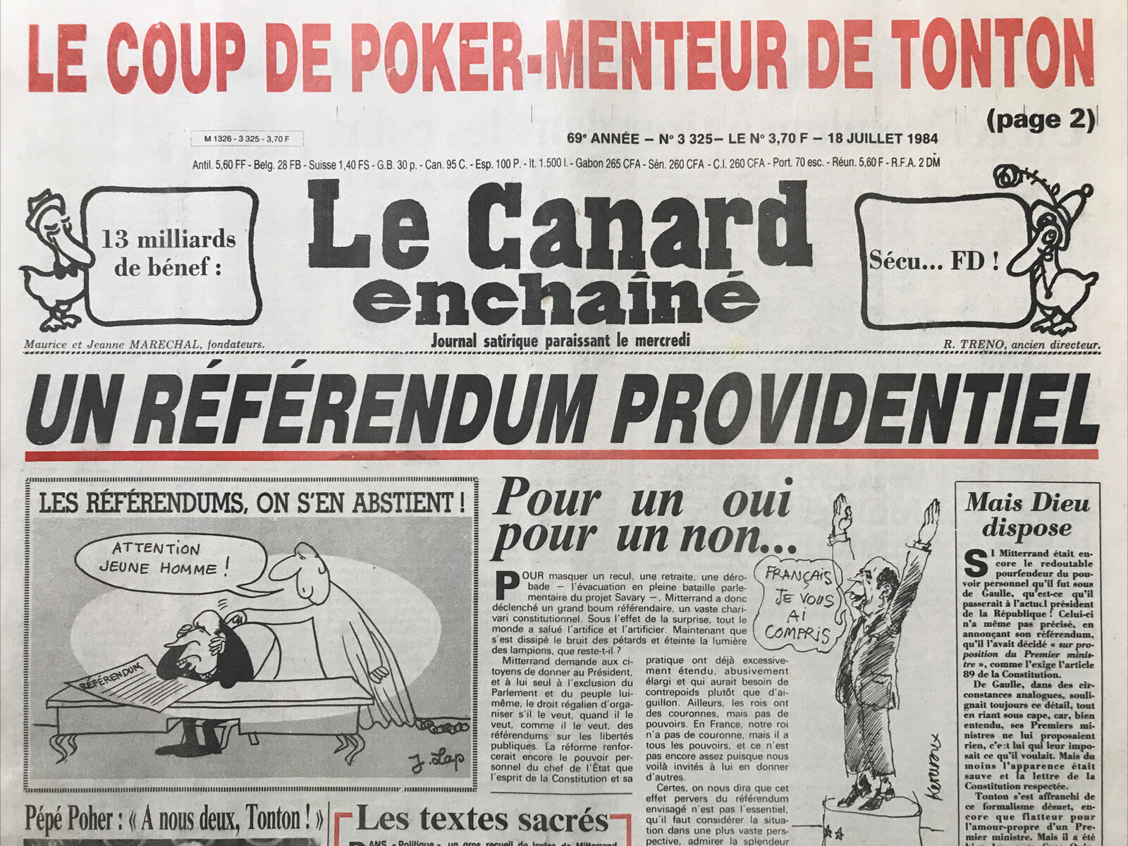 Couac ! | Acheter un Canard | Vente d'Anciens Journaux du Canard Enchaîné. Des Journaux Satiriques de Collection, Historiques & Authentiques de 1916 à 2004 ! | 3325