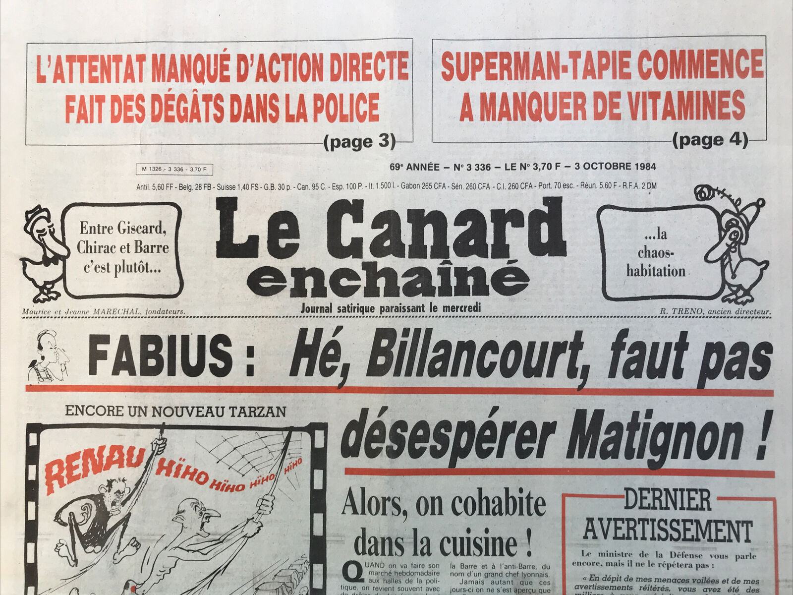 Couac ! | Acheter un Canard | Vente d'Anciens Journaux du Canard Enchaîné. Des Journaux Satiriques de Collection, Historiques & Authentiques de 1916 à 2004 ! | 3336