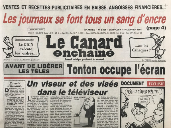 Couac ! | N° 3351 du Canard Enchaîné - 16 Janvier 1985 | Nos Exemplaires du Canard Enchaîné sont archivés dans de bonnes conditions de conservation (obscurité, hygrométrie maitrisée et faible température), ce qui s'avère indispensable pour des journaux anciens. | 3351