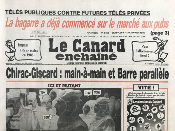 Couac ! | N° 3353 du Canard Enchaîné - 30 Janvier 1985 | Nos Exemplaires du Canard Enchaîné sont archivés dans de bonnes conditions de conservation (obscurité, hygrométrie maitrisée et faible température), ce qui s'avère indispensable pour des journaux anciens. | 3353