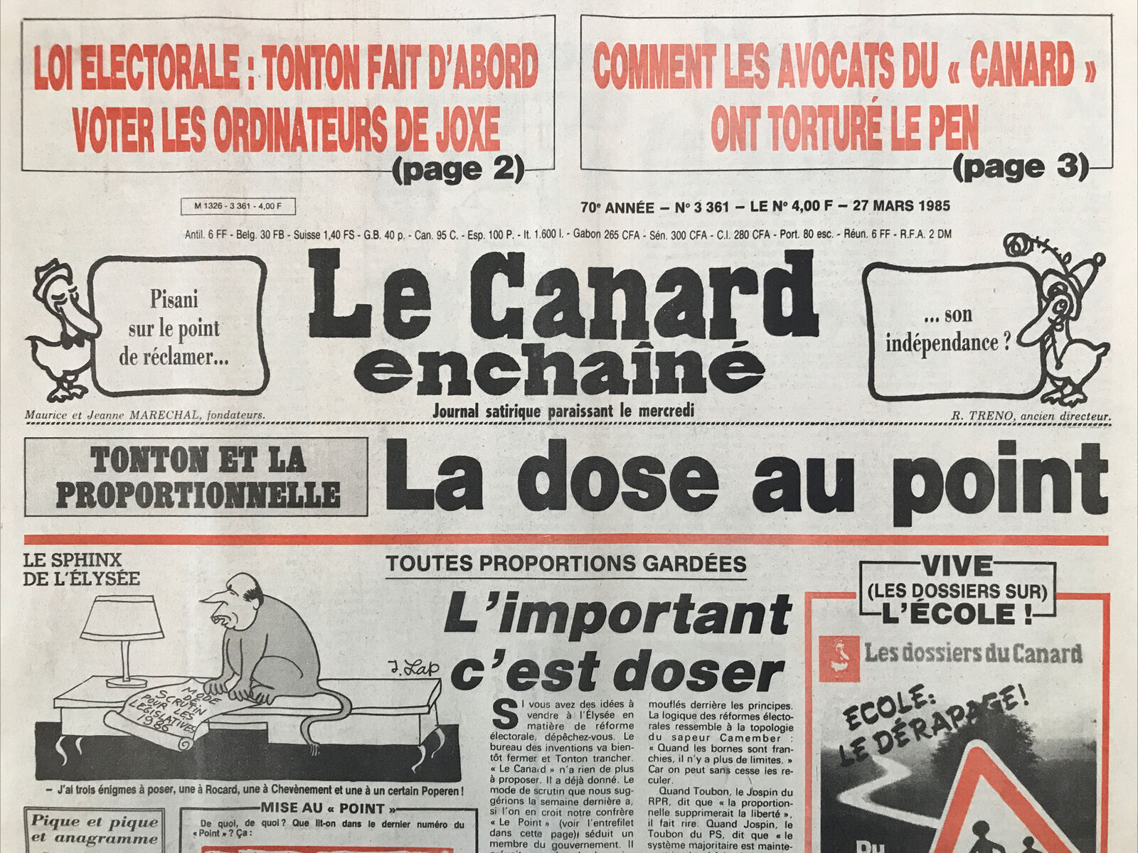 Couac ! | Acheter un Canard | Vente d'Anciens Journaux du Canard Enchaîné. Des Journaux Satiriques de Collection, Historiques & Authentiques de 1916 à 2004 ! | 3361