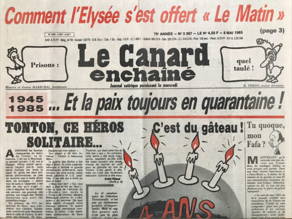 Couac ! | N° 3367 du Canard Enchaîné - 8 Mai 1985 | Première révélation du Canard dans ce qui sera l'affaire LUCHAIRE, vente d'armes à l'Iran malgré l'embargo - | 3367