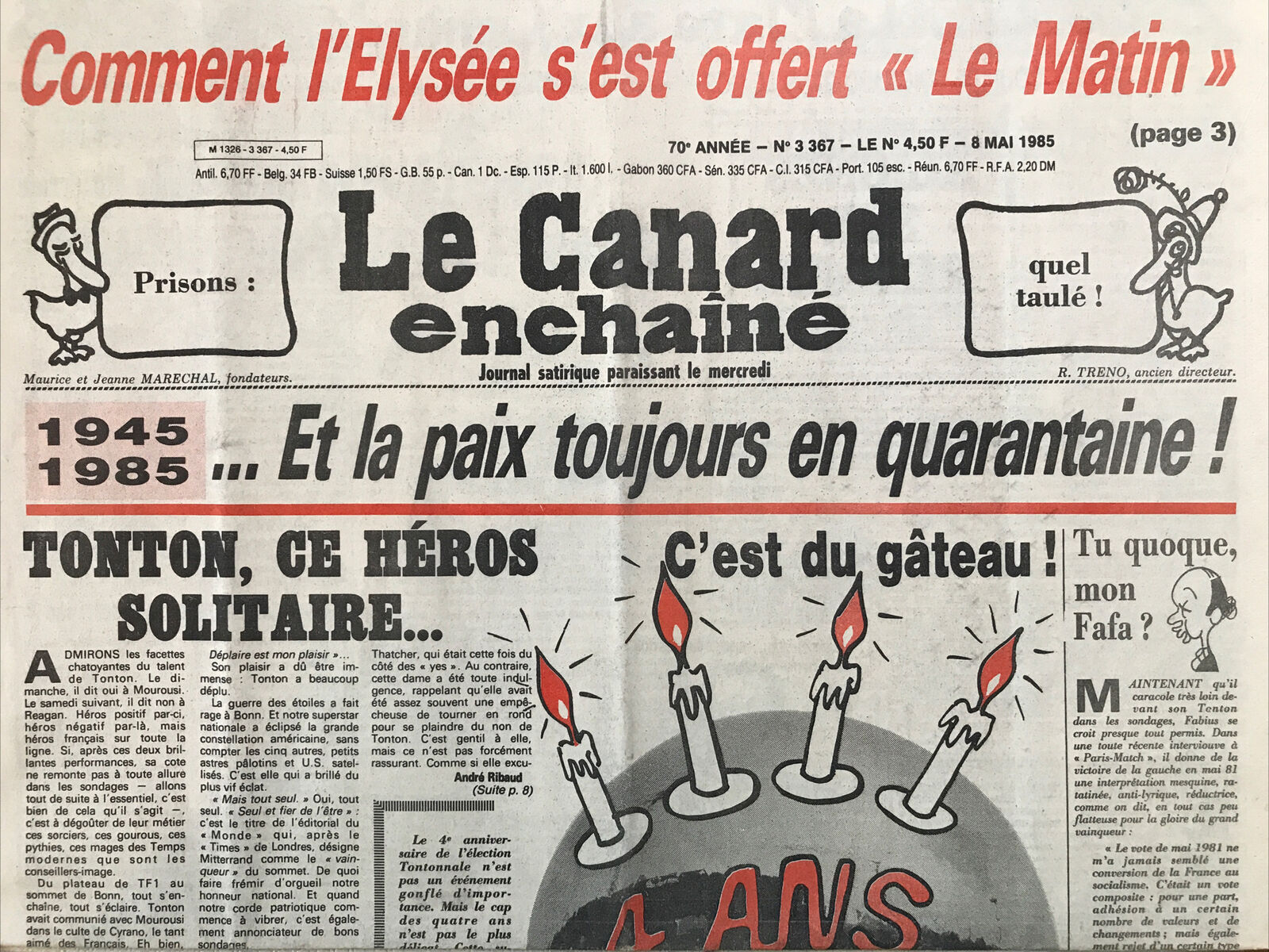 Couac ! | Acheter un Canard | Vente d'Anciens Journaux du Canard Enchaîné. Des Journaux Satiriques de Collection, Historiques & Authentiques de 1916 à 2004 ! | 3367