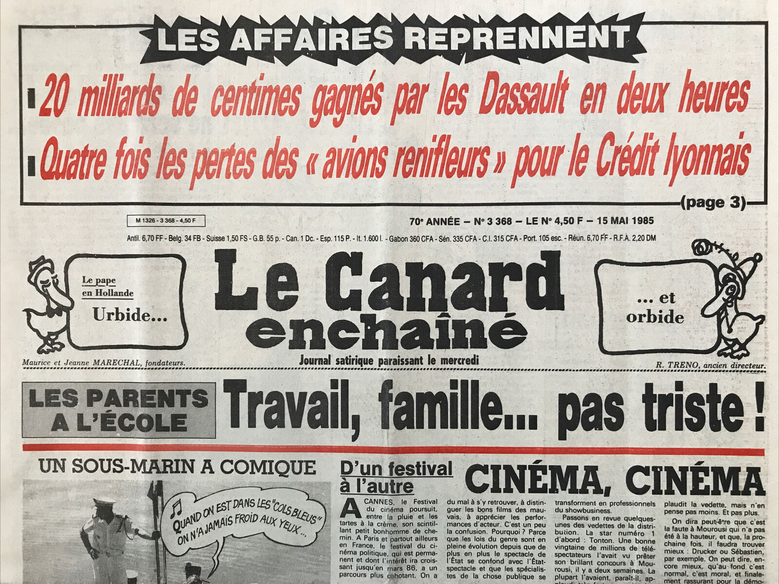 Couac ! | Acheter un Canard | Vente d'Anciens Journaux du Canard Enchaîné. Des Journaux Satiriques de Collection, Historiques & Authentiques de 1916 à 2004 ! | 3368