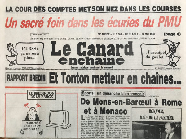 Couac ! | N° 3369 du Canard Enchaîné - 22 Mai 1985 | Nos Exemplaires du Canard Enchaîné sont archivés dans de bonnes conditions de conservation (obscurité, hygrométrie maitrisée et faible température), ce qui s'avère indispensable pour des journaux anciens. | 3369