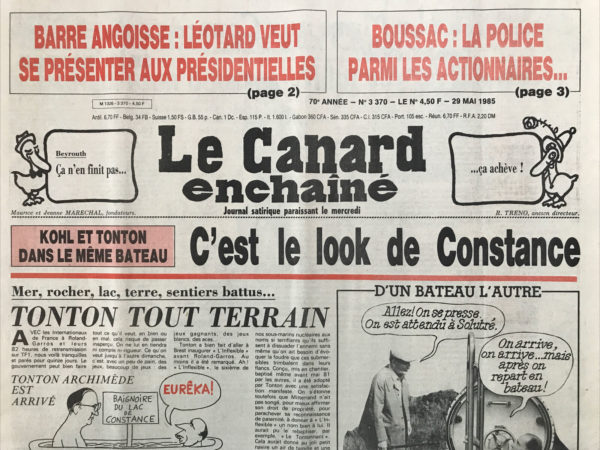 Couac ! | N° 3370 du Canard Enchaîné - 29 Mai 1985 | Nos Exemplaires du Canard Enchaîné sont archivés dans de bonnes conditions de conservation (obscurité, hygrométrie maitrisée et faible température), ce qui s'avère indispensable pour des journaux anciens. | 3370