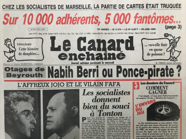 Couac ! | N° 3374 du Canard Enchaîné - 26 Juin 1985 | Nos Exemplaires du Canard Enchaîné sont archivés dans de bonnes conditions de conservation (obscurité, hygrométrie maitrisée et faible température), ce qui s'avère indispensable pour des journaux anciens. | 3374