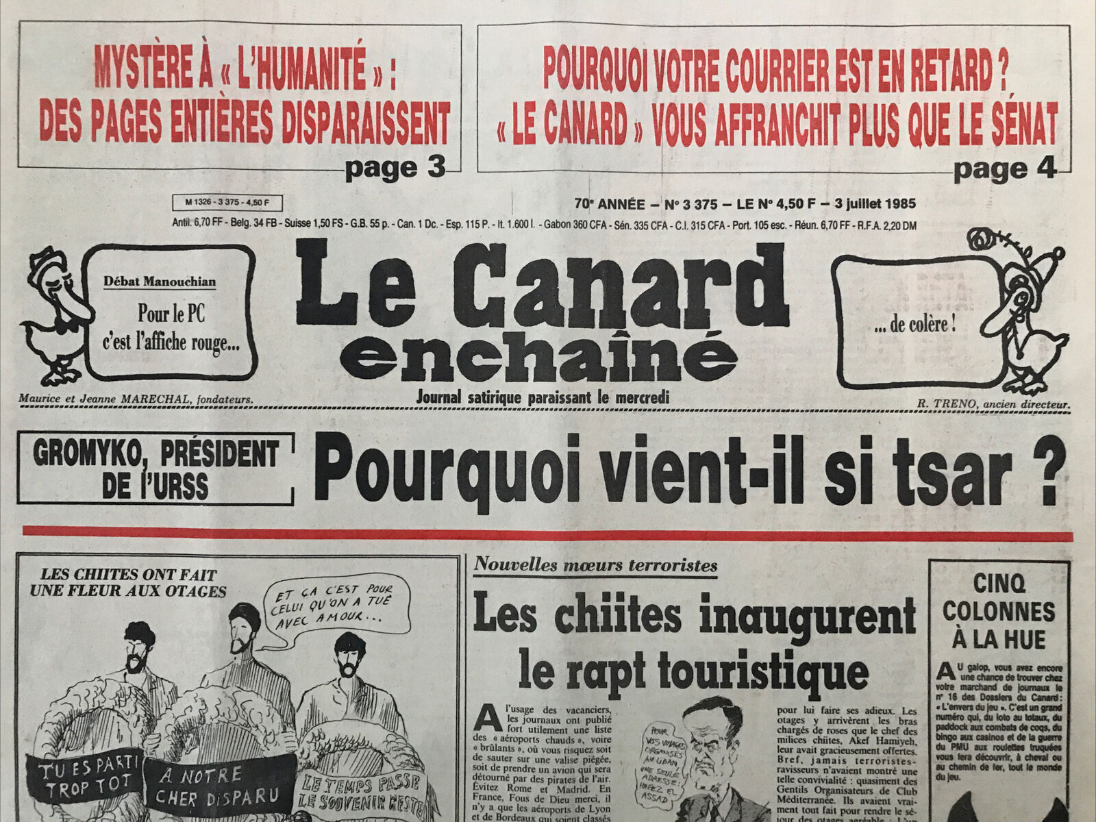 Couac ! | Acheter un Canard | Vente d'Anciens Journaux du Canard Enchaîné. Des Journaux Satiriques de Collection, Historiques & Authentiques de 1916 à 2004 ! | 3375