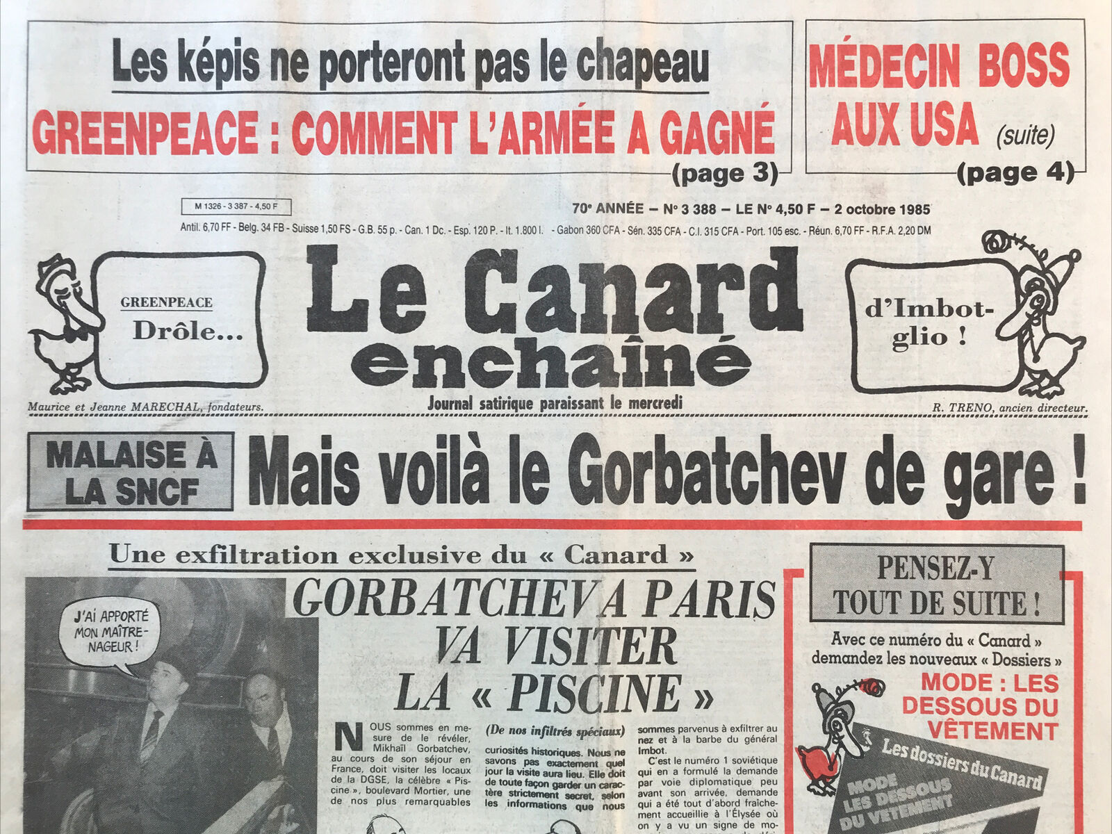 Couac ! | Acheter un Canard | Vente d'Anciens Journaux du Canard Enchaîné. Des Journaux Satiriques de Collection, Historiques & Authentiques de 1916 à 2004 ! | 3388