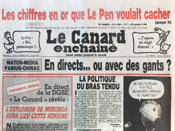 Couac ! | N° 3391 du Canard Enchaîné - 23 Octobre 1985 | Nos Exemplaires du Canard Enchaîné sont archivés dans de bonnes conditions de conservation (obscurité, hygrométrie maitrisée et faible température), ce qui s'avère indispensable pour des journaux anciens. | 3391