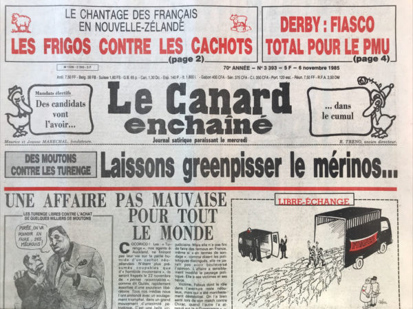 Couac ! | N° 3393 du Canard Enchaîné - 6 Novembre 1985 | Nos Exemplaires du Canard Enchaîné sont archivés dans de bonnes conditions de conservation (obscurité, hygrométrie maitrisée et faible température), ce qui s'avère indispensable pour des journaux anciens. | 3393