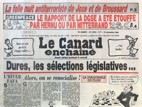 Couac ! | N° 3394 du Canard Enchaîné - 13 Novembre 1985 | Nos Exemplaires du Canard Enchaîné sont archivés dans de bonnes conditions de conservation (obscurité, hygrométrie maitrisée et faible température), ce qui s'avère indispensable pour des journaux anciens. | 3394