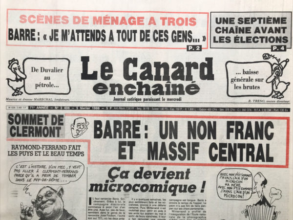 Couac ! | N° 3406 du Canard Enchaîné - 5 Février 1986 | Nos Exemplaires du Canard Enchaîné sont archivés dans de bonnes conditions de conservation (obscurité, hygrométrie maitrisée et faible température), ce qui s'avère indispensable pour des journaux anciens. | 3406